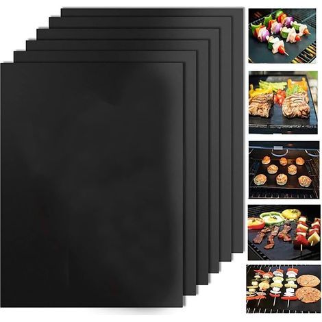 Stück/Packung 50 x 40 cm Teflonfaser-Grillmatten, wiederverwendbar, antihaftbeschichtet, tragbar, leicht zu reinigen, für Picknicks, Braten, Kochen und Grillen im Freien, Schwarz, GROOFOO (1/5)