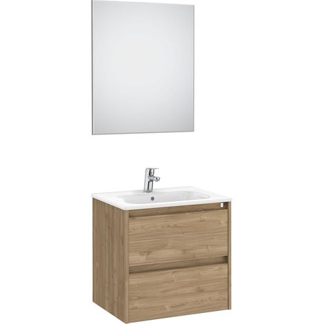 MUEBLE LAVABO 600MM TENET 2 CAJONES + ESPEJO Y APLIQUE LED NOGAL