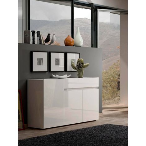 Aparador Deodata, Alacena 2 Estantes, Hecho en Italia, 38x135x79h cm Blanco Brillante (1/5)