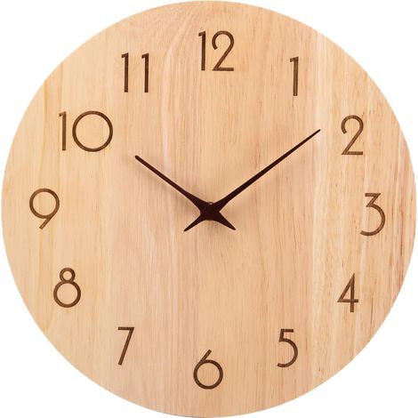 Horloge murale en bois de chêne, silencieuse, sans bruit, 30 cm, mouvement à quartz, grande taille, facile à lire, pour la maison, la cuisine, la chambre, le bureau ou l'école (couleur bois - aiguille (1/5)