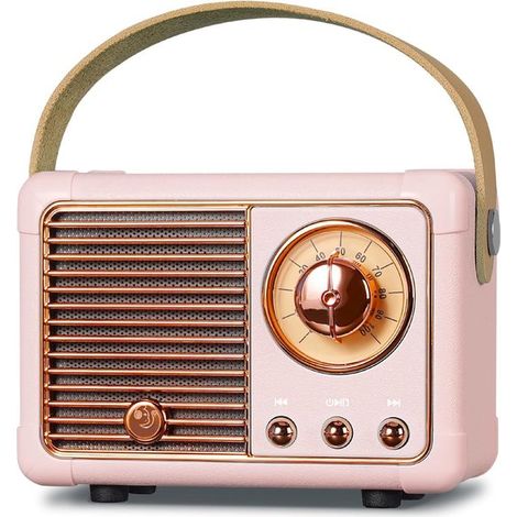 Altavoz Bluetooth portátil retro,altavoz con radio FM de 3 W,altavoz de bolsillo vintage con soporte para USB/tarjeta TF/AUX (rosa) (1/5)
