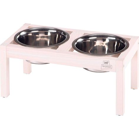 Ferplast DESCO WOOD Portaciotole in legno con ciotole in acciaio Inox per cani e gatti. Tre misure.. Variante 03 - Misure: 36 x 18.2 x h 16 cm - 1.7 L - (1/4)