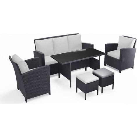 Gartenmöbel-Set mit 7 Plätzen aus schwarz-weißem Rattan MODENA