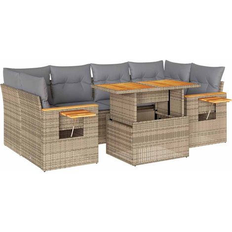 Set sofás jardín y cojines 7 pzas ratán sintético acacia beige vidaXL