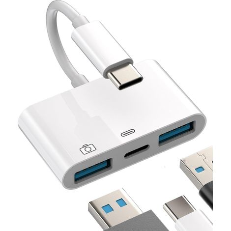 Adaptateur USB C vers USB A pour iPhone Typec Chargeur Macbook Air Prise OTG Cable Double Jack Convertisseur Connecteur Port Thunderbolt Accessoire pour Apple15 Pro Max Plus Ipad Pro Air Mini (1/5)