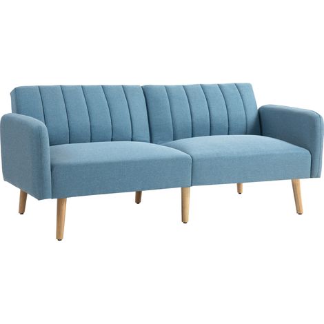 2-Sitzer-Schlafsofa, bezogen mit synthetischem Leinenstoff, mit verstellbarer Rückenlehne und abnehmbaren Armlehnen, 173 x 75 x 73 cm, Blau