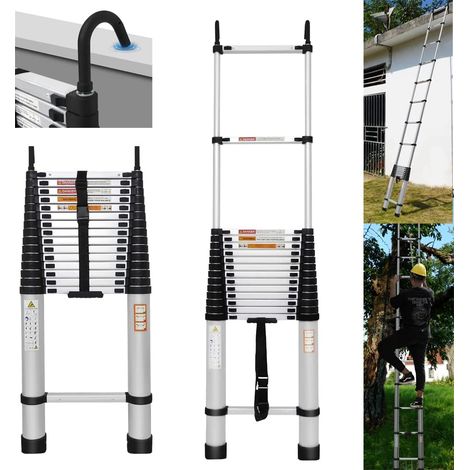Échelle télescopique aluminium 6,2 m – Charge max 150 kg – Crochets amovibles pour fixation sécurisée – 15 marches, certifiée EN131 (1/5)