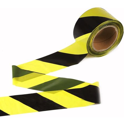 3 Rollen Warnband – 45 mm x 30 m pro Rolle – zur Bodenmarkierung/Sicherheit – schwarz/gelbe Streifen (1/4)