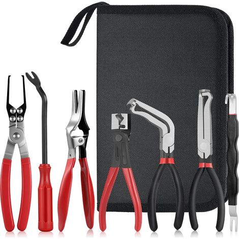 4 Pièces Pinces de Déconnexion Électrique, Pinces à Tronçonner avec 8 Outils de Démontage de Bornes, Séparateur de Connecteur Électrique Automobile pour Réparation (C-Rouge+Noir) (1/5)