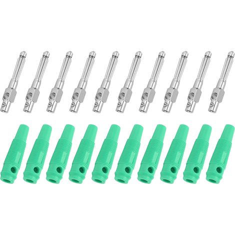 10 Fiches 4mm 7Broches Fiche Banane Cuivre 1000V 32A Empilable Mâle avec Manchon Souple Vis Serrage Vert (1/5)