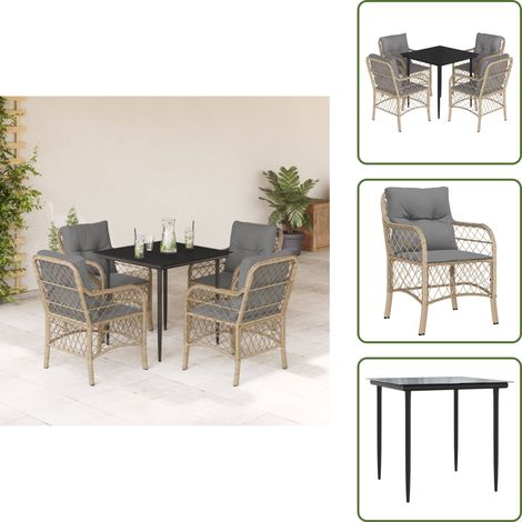 Rattanmöbel - vidaXL 5-tlg. Garten-Essgruppe mit Kissen Beigemischung Poly Rattan - Gartenmöbel mit Kissen (1/5)