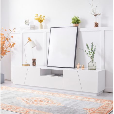 TV-Schrank 170x37x42 cm weiß aus MDF mit 4 Türen und offenen Fächern (1/5)