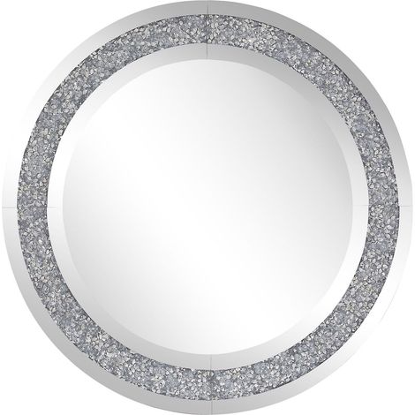 Miroir Mural Rond avec Cadre Décoratif Argenté Effet Cristaux 70 cm de Diamètre Idéal pour Salon ou Chambre Glamour et Chic Beliani (1/5)