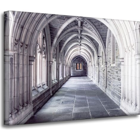 Leinwandgemälde Architektur Korridor Bögen 70x50 Stil Barock