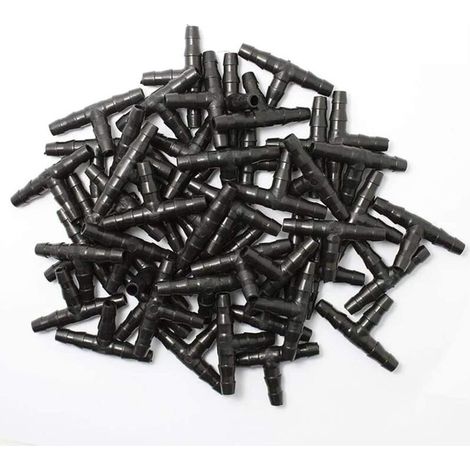 100 conectores de púas para riego por goteo, manguera en T universal de púas de 4/7 mm, aptos para sistemas de riego de jardín con manguera de goteo de 4/7 mm.