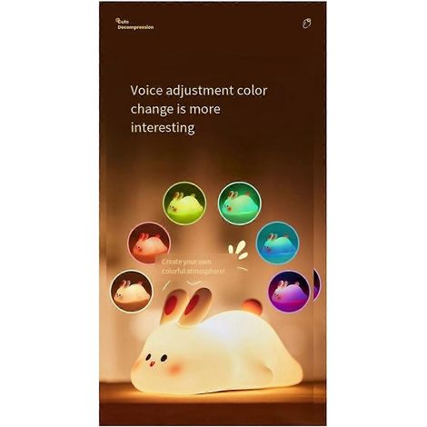 Lampe de nuit lapin LED portable et rechargeable à grande tête, avec variateur USB, idéale pour la chambre de bébé. (1/5)