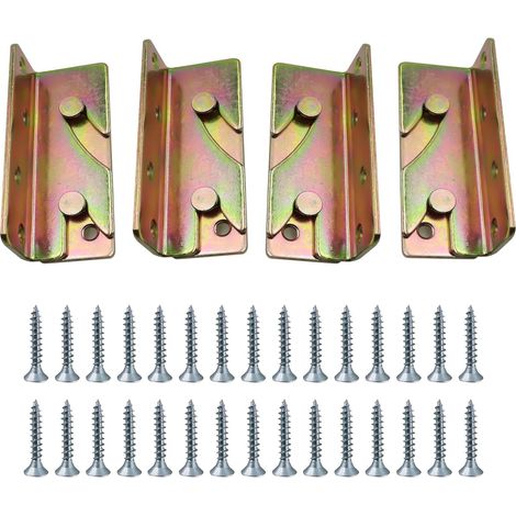 Paquete de 4 soportes para barandilla de cama, conector de fijación de bisagra de cama con 30 tornillos para colgar barandilla de cama, marco de cama, mueble de esquina de cama (1/5)