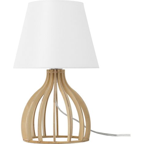 Lámpara de mesa base de madera pantalla de tela blanca moderna Agueda (1/5)