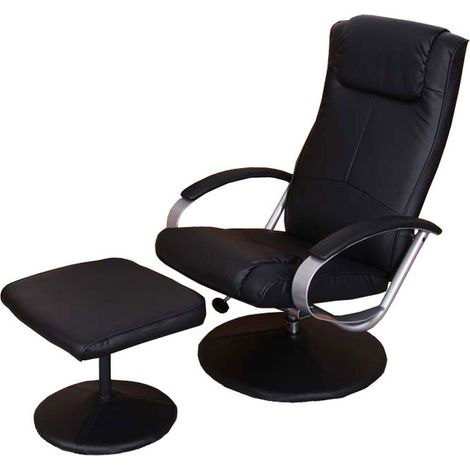 Sillón TV relax con taburete reclinable giratorio en sintético negro 040003630