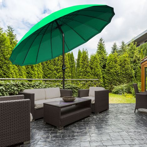 Parasol droit parasol de jardin inclinable rond avec 18 baleines manivelle mât en métal fibre de verre Ø 2,5 m polyester haute densité vert