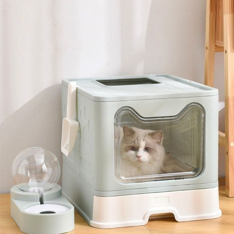 Haloyo Lettiera per gatti,cassetto e paletta per lettiera,Facile da pulire,Grande capacità,51 x 41 x 38cm,blu (1/5)