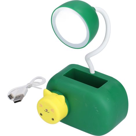 Lampe de bureau LED multifonction Chat Dessin Animé Vert Foncé, avec taille-crayon et câble USB, pour chambre d'étude, salon, bureau, idée cadeau. (1/5)