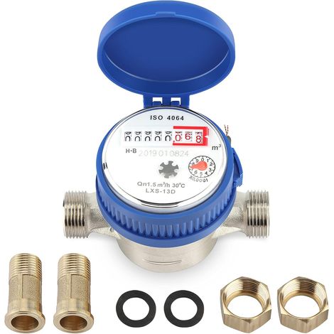 Compteur Eau Froide Compteur Eau Connecté Compteur d'eau Robinet Eau Froide 1.5m3/h 0-40 °C Compteur d'eau Mécanique 15mm 1/2 inch Débitmètre d'eau en Cuivre (1/5)