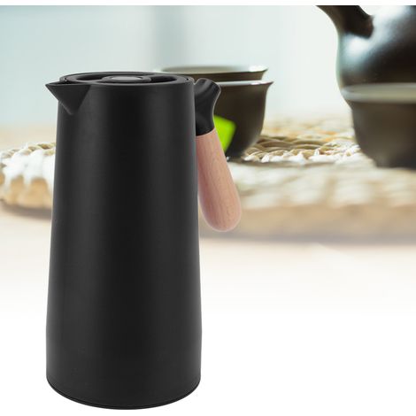 Cafetière isotherme 1 L avec poignée en bois, bouteille isotherme noire simple (1/5)