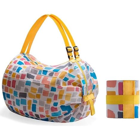 Sac de courses pliable - Sac de courses avec fermeture éclair - Sac à provisions écologique - Sac de voyage avec bandoulière - Motif à carreaux - 40 x 40 cm (1/5)