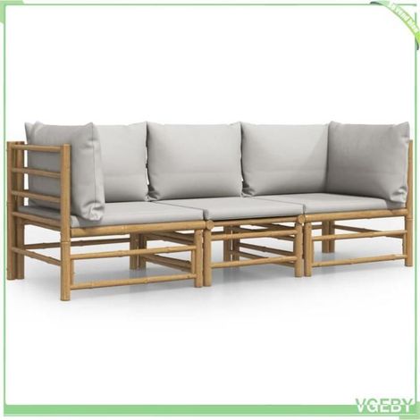 Salon de jardin - FAFEICY - 3155087 - Bambou - Modulaire - Coussins gris clair (1/5)