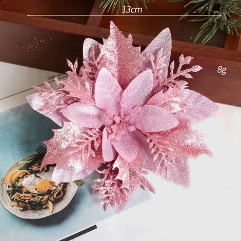 Fleur Artificielle Poinsettia - Décoration De Sapin De Noël - 13 cm - Rose - 1 Pièce (1/5)