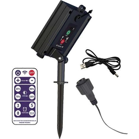 Boîtier solaire pour guirlandes lumineuses LED d'extérieur, panneau de commande 24 V, batterie au lithium avec télécommande, gain de place, compatible avec les guirlandes (1/5)