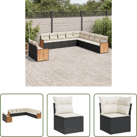vidaXL Canapé en résine - Salon de jardin 11 pcs avec coussins noir résine tressée (1/5)