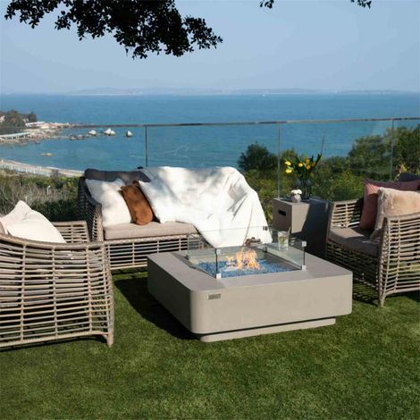 ELEMENTI Brasero extérieur LUCERNE-SET Brasero à gaz pour extérieur, Brasero en béton GFRC, mobilier de jardin avec surface mate gris L107 x l107 x H35 cm