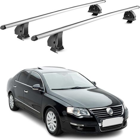 OMAC Aluminium Dachträger Querträger für VW Passat B6 Limo 2005-2010 4Tür – TÜV / DIN 75302:2019 – Abschließbar – T-Nut – Max. 75 kg – 2 Stangen – Silber (1/5)