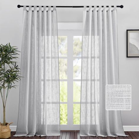 Rideaux Voilages - Décoration de Fenêtre Rideau Panneaux avec Motif de Croix Joli Romantique Elégant pour Maison Chambre Lumineux Filtrer, L 140 sur H 245 cm, Gris Clair, 2 Pcs (1/5)