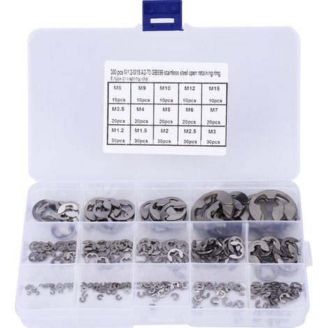Kit de 300 circlips en acier inoxydable de type E, assortiment de circlips M1.2 à M15 (1/5)
