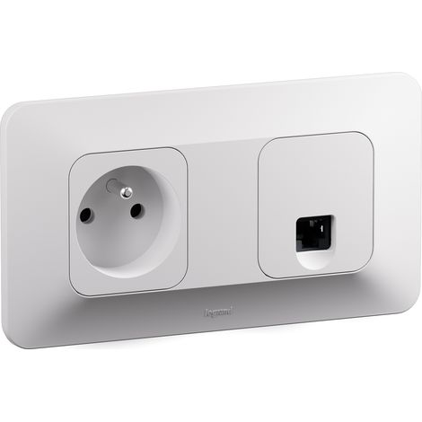 Prise de courant 2P+T + prise RJ45 catégorie 6 FTP Neptune Bornes auto - Blanc