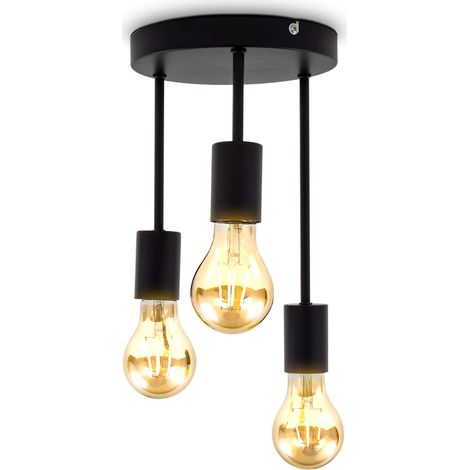 I Plafonnier rétro 3 douilles E27 I noir mat I métal I Ø19 x 31 cm I livré sans ampoules (1/5)