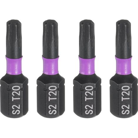 4pcs T20 Embout de Tournevis Torx 1/4" Tige Hexagonale 25mm/1" Longueur Magnétique Étoile 6 Pans Acier S2 Forets de Tournevis et de Perceuse Électrique (1/5)