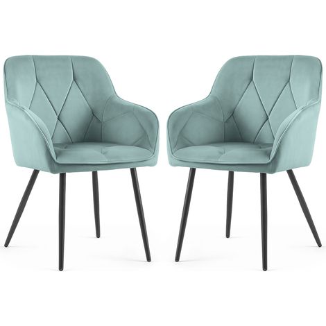 Lot de 2 Chaises en velours matelassées DIAMANTE Turquoise pieds noirs (1/5)