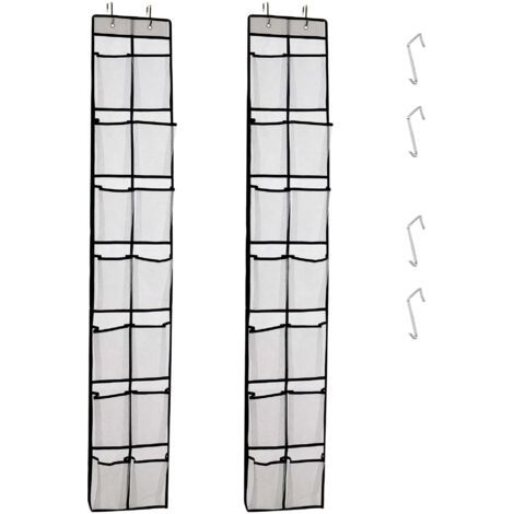 Étagère de rangement pour chaussures de porte, étagère suspendue pour rangement de chaussures, 14 sacs en filet avec 4 crochets, 2 paquet, blanc (1/5)