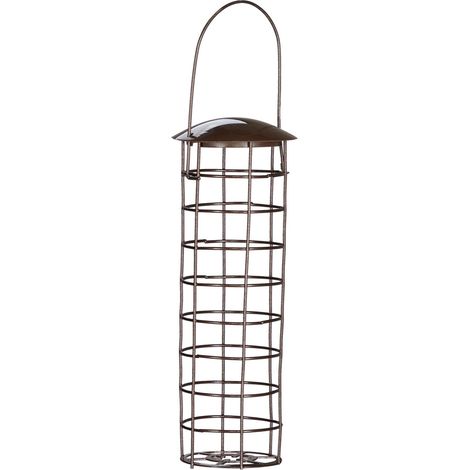 Support à boules de graisse pour oiseaux jardin 31 x 8,5 cm facile à remplir et nettoyer style naturel en fer marron (1/4)