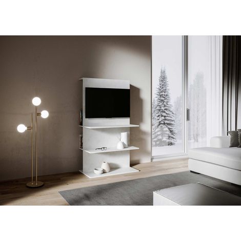 Mobile "Palermo" porta TV, in legno, con ripiani, per arredamento camere ed interni -Composizione B / Bianco Spatolato (1/5)