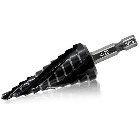 Foret Étagé Cobalt 4-22mm - Quatre Cannelures Hélicoïdales HSS M35 avec Queue Hexagonale à Changement Rapide pour Acier Inoxydable Métal Aluminium Cuivre Plastique Bois (1/5)
