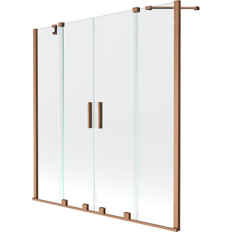 Mexen Velar Duo paratia per vasca da bagno a 2 ante scorrevoli 160 x 150 cm, trasparente, rame spazzolato - 896-160-000-02-65 (1/5)