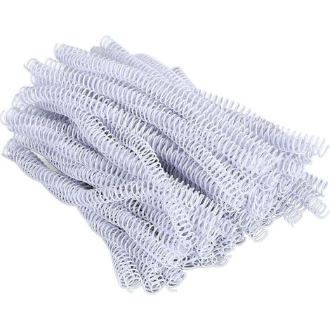 100 spirales de reliure blanches, diamètre 14,3 mm, 48 dents, ratio 4:1, pour 115 feuilles A4.