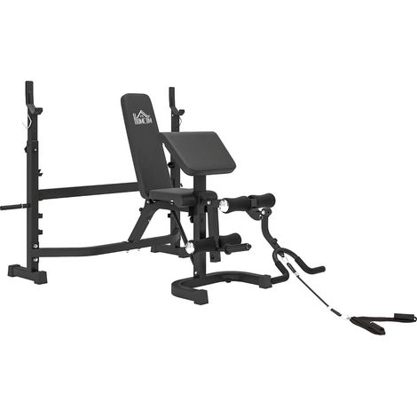 Panca Multifunzione Regolabile 187x140x117-136 cm con Rack Bilanciere in Acciaio e PU Grigio e Nero (1/5)