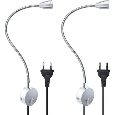 Lampe De Lecture Murale Flexible 3 W Avec Prise Européenne Et Interrupteur, Appliques Murales Pour Lire, Livres, Tête De Lit, Chambre À Coucher (2 Unités, Lumière Chaude) (1/4)