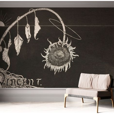 Papier peint autocollant adhésif décoratif avec motifs pour salon et chambre a motif Tournesol nostalgique 312x219 cm (1/5)